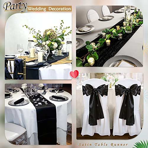 5 Pack Black Table Runners 12 x 108 Inches Long Smooth Satin Silk Black Table Runner for New Year Party Black Valentine's Day Wedding Birthday Banquet