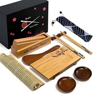 UR Happy Place Sushi Making Kit for Beginners-15 in 1 DIY Sushi Set Made of Real Wood