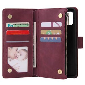 N9 Compatible with Samsung Galaxy A52 5G Wallet Case,Leather Zipper Magnetic 6 Card Slots Purse Protection Back Cover Compatible with Samsung Galaxy A52 5G(Wine Red)