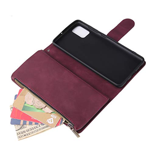 N9 Compatible with Samsung Galaxy A52 5G Wallet Case,Leather Zipper Magnetic 6 Card Slots Purse Protection Back Cover Compatible with Samsung Galaxy A52 5G(Wine Red)