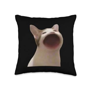 catto memes wide mouth popping singing cat meme throw pillow, 16x16, multicolor