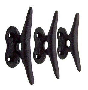 nautical black cast iron boat cleat wall hooks, 3.5 inches, set of 3