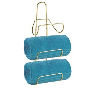 mdesign metal wall mount 3 level bathroom towel rack holder & organizer - for storage of washcloths, hand towels - use in guest, master, kid's bathrooms - soft brass
