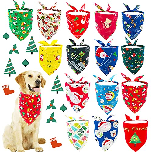 PET SHOW Pack of 15 Christmas Dog Bandanas Bulk for Small Medium Dogs Cats Puppies Triangle Bibs Xmas Costumes Party Grooming Accessories Washable Scarfs for Boy Girl Doggies Rabbits