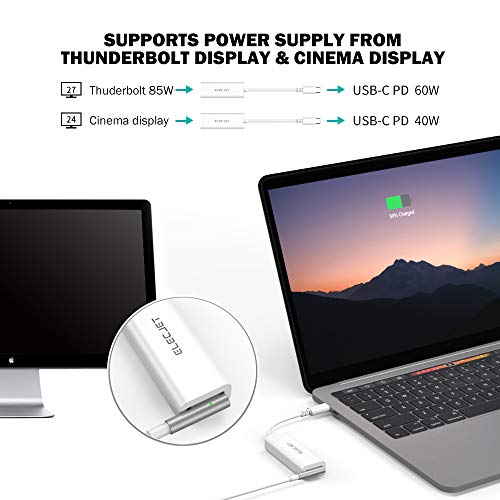 ELECJET AnyWatt USB C Adapter Compatible with MacBook MagSafe Charger, Type-C to MagSafe Converter for Thunderbolt Cinema Display Charging M1 MacBook Pro Air (White)