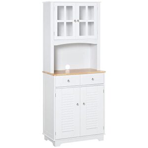 homcom 67" modern buffet with hutch, louvered kitchen pantry microwave cabinet with framed glass doors and 2 drawers, white