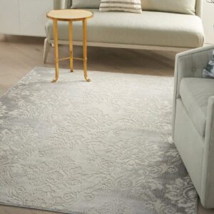 nourison elation floral ivory grey 5'3" x 7'3" area -rug, easy -cleaning, non shedding, bed room, living room, dining room, kitchen (5x7)