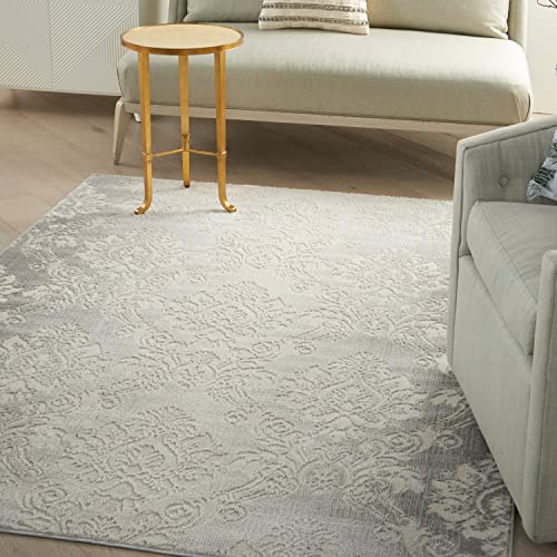 Nourison Elation Floral Ivory Grey 5'3" x 7'3" Area -Rug, Easy -Cleaning, Non Shedding, Bed Room, Living Room, Dining Room, Kitchen (5x7)