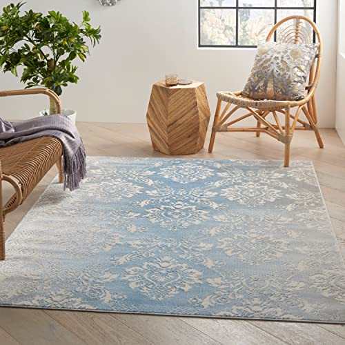 Nourison Elation Floral Ivory Grey 5'3" x 7'3" Area -Rug, Easy -Cleaning, Non Shedding, Bed Room, Living Room, Dining Room, Kitchen (5x7)