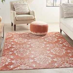 Nourison Elation Floral Ivory Grey 5'3" x 7'3" Area -Rug, Easy -Cleaning, Non Shedding, Bed Room, Living Room, Dining Room, Kitchen (5x7)