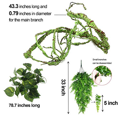 kathson 3 PCS Reptile Vines Plants Flexible Bendable Jungle Climbing Vine Terrarium Plastic Plant Leaves Pet Tank Habitat Decor for Bearded Dragons Lizards Geckos Snakes Frogs and More Reptiles