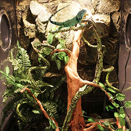 kathson 3 PCS Reptile Vines Plants Flexible Bendable Jungle Climbing Vine Terrarium Plastic Plant Leaves Pet Tank Habitat Decor for Bearded Dragons Lizards Geckos Snakes Frogs and More Reptiles