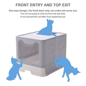 GENENIC Large Foldable Cat Litter Box Pan with Lid, Cat Potty ,Top Entry Type Anti-Splashing Cat Supplies with Pet Plastic Scoop(Grey)