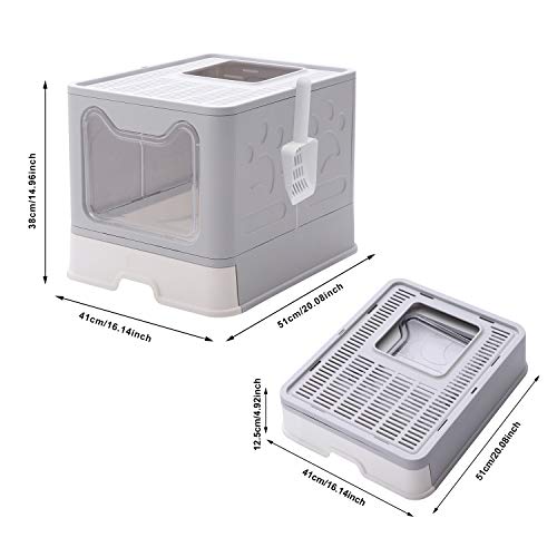 GENENIC Large Foldable Cat Litter Box Pan with Lid, Cat Potty ,Top Entry Type Anti-Splashing Cat Supplies with Pet Plastic Scoop(Grey)