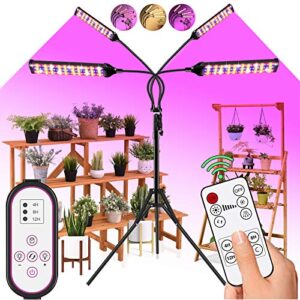 led grow light indoor plants - 300w 420led plant light with 63" extendable tripod stand,dual controllers,full spectrum,4/8/12h timer,adjustable gooseneck,4 switch modes for greenhouse veg and flower