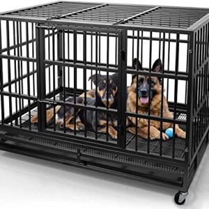 Otaid 48 Inch Heavy Duty Dog Crate Cage Kennel with Wheels, High Anxiety Indestructible Dog Crate, Sturdy Locks Design, Double Door and Removable Tray Design, Extra Large XL XXL Dog Crate