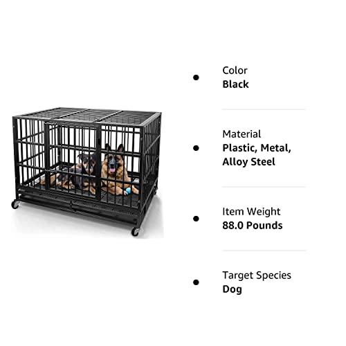 Otaid 48 Inch Heavy Duty Dog Crate Cage Kennel with Wheels, High Anxiety Indestructible Dog Crate, Sturdy Locks Design, Double Door and Removable Tray Design, Extra Large XL XXL Dog Crate