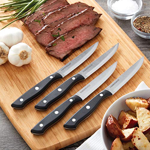 Farberware Stamped Triple Rivet Steak Knife Set, 4-Piece, Black