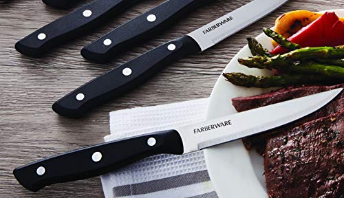 Farberware Stamped Triple Rivet Steak Knife Set, 4-Piece, Black