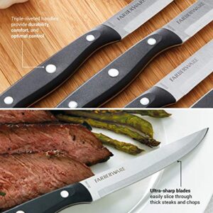 Farberware Stamped Triple Rivet Steak Knife Set, 4-Piece, Black