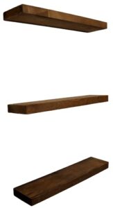 tin roof designs floating shelf set (set of 3, 24" x 6" shelves, walnut), rustic farmhouse shelving, thick hardwood shelves