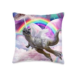 random galaxy rainbow dinosaur unicorn dinocorn throw pillow, 16x16, multicolor