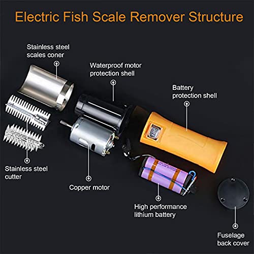 Electric Fish Scaler with Extra Stainless Steel Roller Blade for Scraping Salmon and Other's Fish,Powerful Cordless Fish Scale Remover Cleaner Skinner Kit Designed with 12V Rechargeable Battery