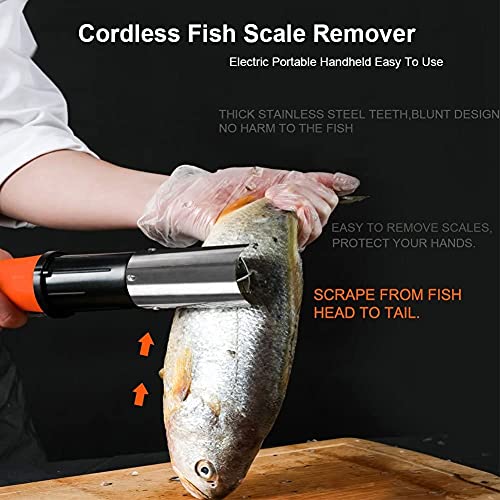 Electric Fish Scaler with Extra Stainless Steel Roller Blade for Scraping Salmon and Other's Fish,Powerful Cordless Fish Scale Remover Cleaner Skinner Kit Designed with 12V Rechargeable Battery