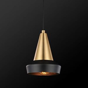 Globe Electric Monte 1-Light Plug-in or Hardwire Pendant Lighting, Matte Brass, Matte Black Accent, Black Fabric Cord, Gold