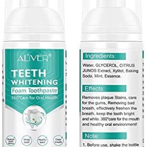 2PCS Toothpaste Whitening Foam, 60ml Baking Soda Toothpaste, Ultra-fine Mousse Foam, Snow Teeth foaming Whitening, Travel Friendly, Easy to Use