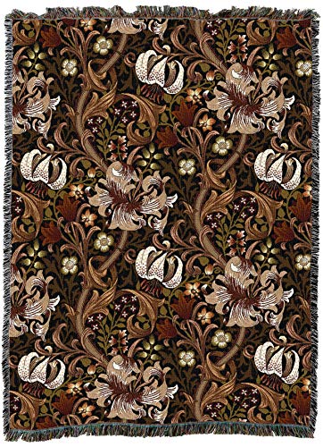 Pure Country Weavers William Morris Golden Lily Sienna Blanket - Arts & Crafts - Gift Tapestry Throw Woven from Cotton - Made in The USA (72x54)
