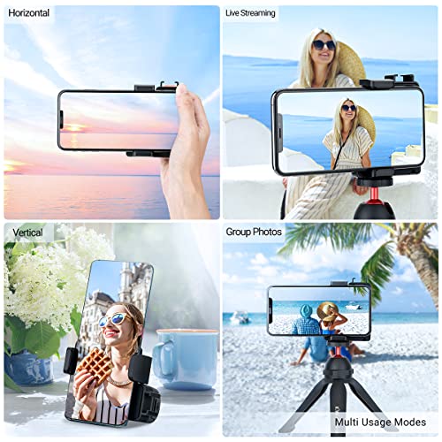 KIWIFOTOS Phone Tripod Mount, Phone Camera Grip Handle Holder with Detachable Bluetooth Shutter Remote Control and Cold Shoe Adapter for iPhone Samsung Smartphone Selfie Vlog Video Shooting-Black