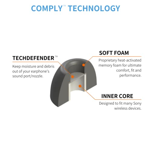 COMPLY Foam Ear Tips for Sony TrueWireless WF-1000XM4, WF-1000XM3, WF-XB700, Ultimate Comfort | Unshakeable Fit | Assorted, 3 Pairs