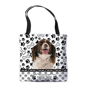 bageyou custom dog name polka dots tote bag cute english springer spaniel buffalo check plaid paw bone decor shoulder bag handbag casual tote