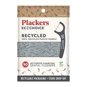 plackers ecochoice activated charcoal recycled dental flossers, 90 count (pack of 1)