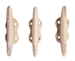 nautical white cast iron boat cleat wall hooks, 3.5 inches, set of 3