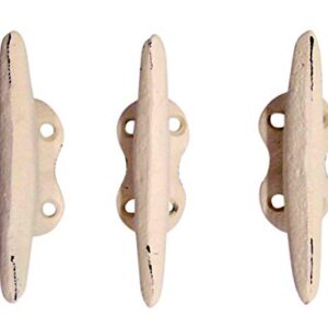 Nautical White Cast Iron Boat Cleat Wall Hooks, 3.5 Inches, Set of 3