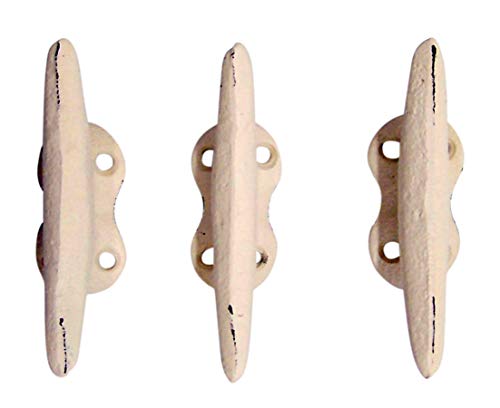 Nautical White Cast Iron Boat Cleat Wall Hooks, 3.5 Inches, Set of 3