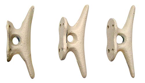 Nautical White Cast Iron Boat Cleat Wall Hooks, 3.5 Inches, Set of 3