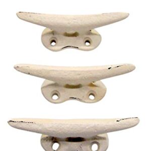 Nautical White Cast Iron Boat Cleat Wall Hooks, 3.5 Inches, Set of 3