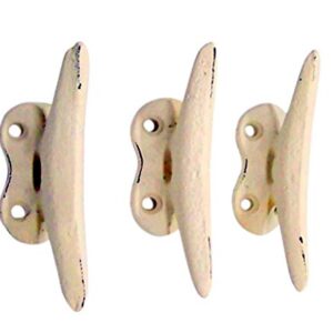 Nautical White Cast Iron Boat Cleat Wall Hooks, 3.5 Inches, Set of 3