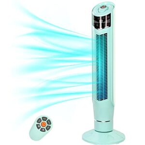 antarctic star tower fan 360°oscillating fan quiet cooling 24h timer remote control powerful standing 8 wind speed 3 wind modes bladeless floor fans portable led display,bedroom office 40-inch green