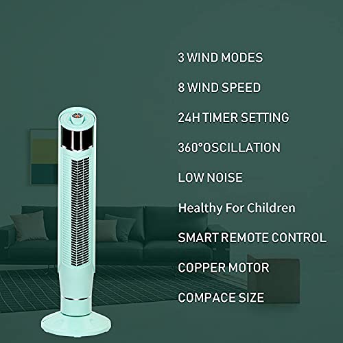 Antarctic Star Tower Fan 360°Oscillating Fan Quiet Cooling 24H Timer Remote Control Powerful Standing 8 Wind Speed 3 Wind Modes Bladeless Floor Fans Portable LED Display,Bedroom Office 40-Inch GREEN