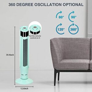 Antarctic Star Tower Fan 360°Oscillating Fan Quiet Cooling 24H Timer Remote Control Powerful Standing 8 Wind Speed 3 Wind Modes Bladeless Floor Fans Portable LED Display,Bedroom Office 40-Inch GREEN