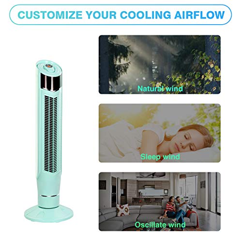 Antarctic Star Tower Fan 360°Oscillating Fan Quiet Cooling 24H Timer Remote Control Powerful Standing 8 Wind Speed 3 Wind Modes Bladeless Floor Fans Portable LED Display,Bedroom Office 40-Inch GREEN