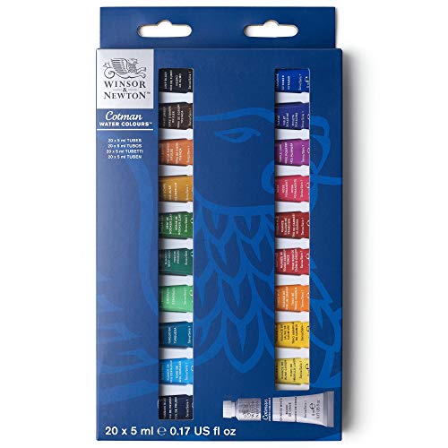 Winsor & Newton Cotman Watercolor Paint Set, 20 Colors, 5ml (0.17-oz) Tubes