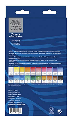 Winsor & Newton Cotman Watercolor Paint Set, 20 Colors, 5ml (0.17-oz) Tubes