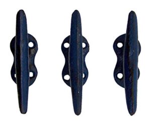 wowser nautical blue cast iron boat cleat wall hooks, 3.5 inches, set of 3