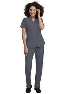 scrubs for women sets 2 pocket v-neck scrub top with 5 pocket drawstring scrubs pant women’s scrubs set 100200 (size m, color pewter)