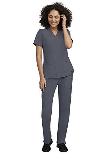 Scrubs for Women Sets 2 Pocket V-Neck Scrub Top with 5 Pocket Drawstring Scrubs Pant Women’s Scrubs Set 100200 (Size M, Color Pewter)